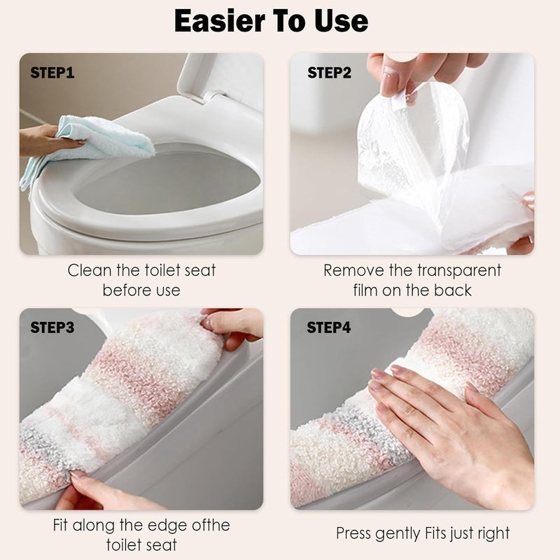 Iensen Thick and Warm Plush Toilet Seat Cover – Washable, Reusable Cushion with TPR Adhesive & Parallel Stripe Design for Comfort & Insulation (Grey) - Image 5